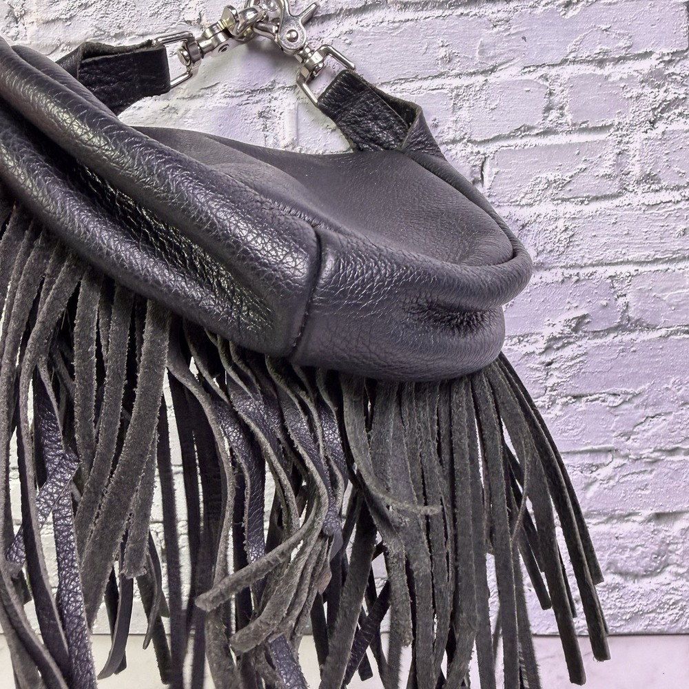 Vintage Harley Davidson Leather Fringe Hip Bag Purse Black Shoulder Bag No Strap - Picture 8 of 15